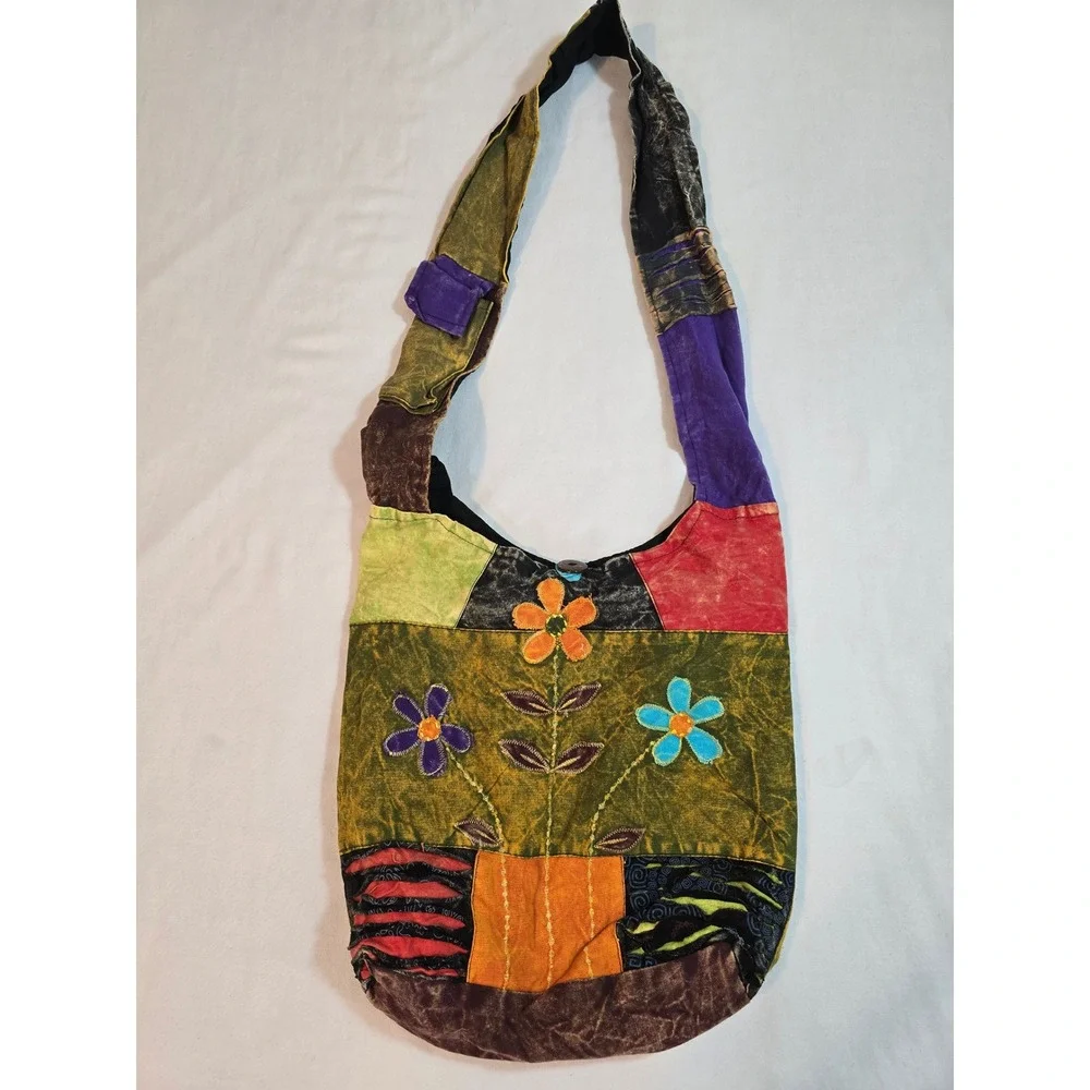 Bohemian‎ Patchwork Shoulder Bag Floral Print Cotton Handmade Nepal Kathmandu